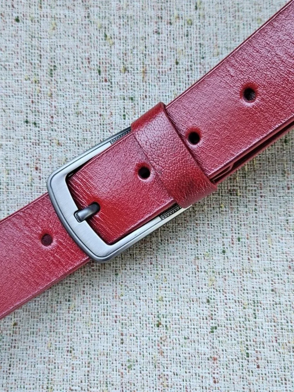 Handmade Belt Genuine Leather Red Unisex Waistband Pin Buckle Size 38 in NEW